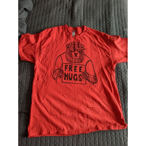 Free Hugs Bear Dad Jokes Woodcut printed tshirt Handmade Handprinted Artwork - Picture 4 of 10